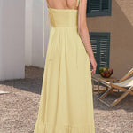 Spaghetti Strap Ruched Waist-Cinched Tiered Maxi Dress