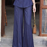 High Waisted Loose Elasticity Pockets Solid Color Jean Pants Bottoms Trousers