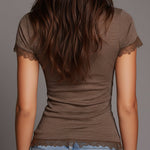 Elegant, Shiny Knitted Slim-fit Short-sleeved T-shirt With Pleats