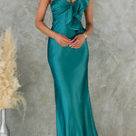 Ruffle One Shoulder Sleeveless Maxi Satin Dress
