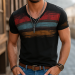 Men's Retro Casual Shabby Striped Printed V-Neck Short Sleeve T-Shirt