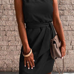 Margovil One Shoulder Sleeveless Tie Waist Ruched Dress