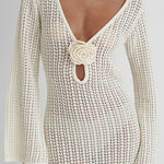 Margovil V Neck Long Sleeves Backless Crochet Hollow Out Knit Maxi Dress