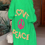 Margovil Open Front Love and Peace Pattern Long Sweater Cardigan(in 5 Colors)