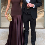 Margovil Strapless Satin Patchwork Flare Maxi Dress