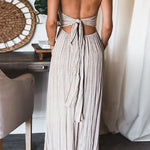 Margovil Halter Backless Tie Knot Printed Maxi Vacation Dress