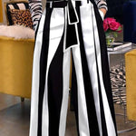 High Waisted Loose Striped Tied Waist Pants Trousers
