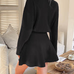 A-line High Waisted Elasticity Solid Color Round-neck Mini Dresses Sweater Dresses