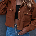 Flap Pockets Turn Down Collar Corduroy Shacket