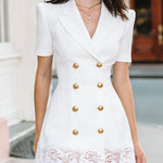 Classic Short-Sleeves Lace-Trimmed Blazer Dress