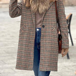 Brown plaid wool suit collar coat
