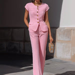Chic Peplum Waist Short-Sleeve Trouser Set