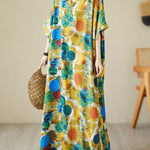 Batwing Sleeves Half Sleeves Contrast Color Polka-Dot V-Neck Maxi Dresses