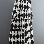 A-Line Long Sleeves Buttoned Plaid Polo Midi Dresses