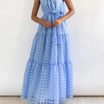Loose Sleeveless Plaid Ribbed Stand Collar Maxi Dresses
