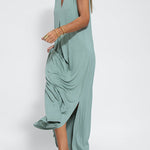 Elegant Is Eternal Knit Solid Color Sleeveless Slit Maxi Dress
