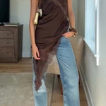 Elouise Satin Lace Trim V-neck Asymmetrical Hem Slip Mini Dress