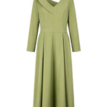 A-Line High Waisted Pleated Pockets Solid Color V-Neck Maxi Dresses