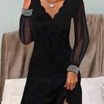 Long Sleeves Loose Elasticity See-Through Split-Joint V-Neck Mini Dresses