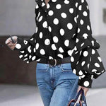 Long Sleeves Loose Buttoned Polka-Dot Split-Joint Lapel Blouses&Shirts Tops