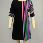 A-Line Half Sleeves Asymmetric Contrast Color Striped Round-Neck Mini Dresses