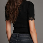 Retro Classic Knitted Slim-fit T-shirt With Lace Trim