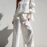 High Waisted Loose Elasticity Solid Color Split-Joint Pants Trousers