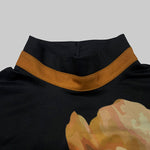 Flared Sleeves Long Sleeves Flower Print Split-Joint Mock Neck T-Shirts Tops