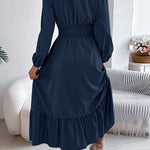 A-Line Elasticated Waist Pleated Solid Color Round-Neck Maxi Dresses
