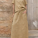 Women'S Casual Solid Color Cotton And Linen Loose Dress Two-Piece Set