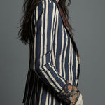 Bohemian Floral Print Cotton And Linen Striped Blazer