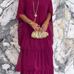 Solid Color Crew Neck Loose Tiered Maxi Dress