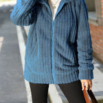 Lapel Collar Zipper Long Sleeve Solid Color Mid-length Double-sided Plush Jacket