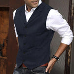 Men's Vintage Herringbone Lapel Single Breasted Slim Fit Suit Vest
