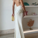 V Neck Sleeveless Open Back Knit Maxi Dress with Sequin