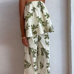Off Shoulder Sleeveless Loose Top Wide Leg Pants Printed Holiday Set