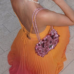 Spaghetti Strap Back Lace-up Gradient Pleated Maxi Dress