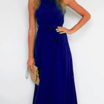 Margovil One Shoulder Sleeveless Tie Waist Ruffle Swing Dress