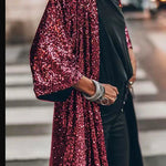 Margovil 3/4 Sleeves Open Front Sequin Shinny Midi Cardigan