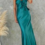 Ruffle One Shoulder Sleeveless Maxi Satin Dress