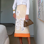 Margovil High Rise Color Block Floral Print Pencil Midi Skirt