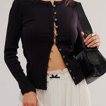 Margovil Button Down Long Sleeves Ribbed Knit Top