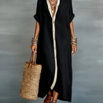 Loose Short Sleeves Buttoned Pockets Split-Joint Lapel Maxi Dresses
