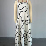 A-Line High Waisted Pockets Printed Split-Joint Spaghetti-Neck Maxi Dresses