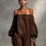 Women's Minimalist Linen Blend Strapless Long-sleeved Jumpsuit