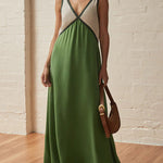 Loose Sleeveless Contrast Color Split-Joint Deep V-Neck Maxi Dresses