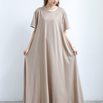 Simple Loose Short Sleeves Solid Color Round-Neck Maxi Dresses