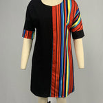 A-Line Half Sleeves Asymmetric Contrast Color Striped Round-Neck Mini Dresses