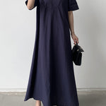Loose Short Sleeves Solid Color V-Neck Maxi Dresses