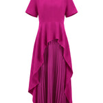 A-Line High Waisted Pleated Solid Color Split-Joint Round-Neck Maxi Dresses